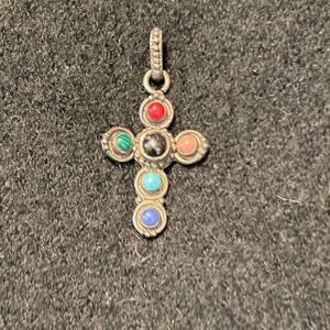Vintage 925 Sterling Silver Multi-Gemstone Cross Pendant